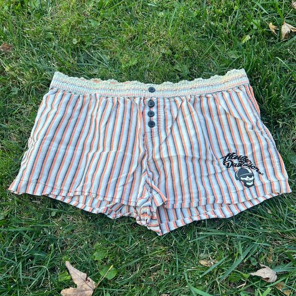 Vintage Y2K 2005 Harley Davidson Women's Boxer Shorts M Striped Skulls - Picture 1 of 8